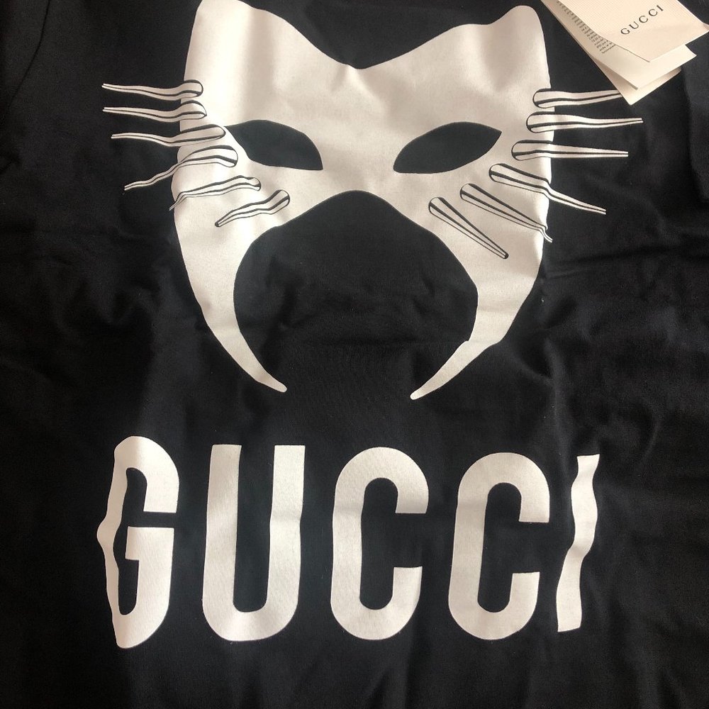 Gucci Oversized Jersey Mask Printed Cotton T-Shirt in Black